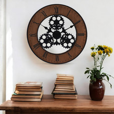 Moderne XXL Wanduhr Metall Uhr Wohnzimmeruhr Industriel Design 57cm Braun Neu DE