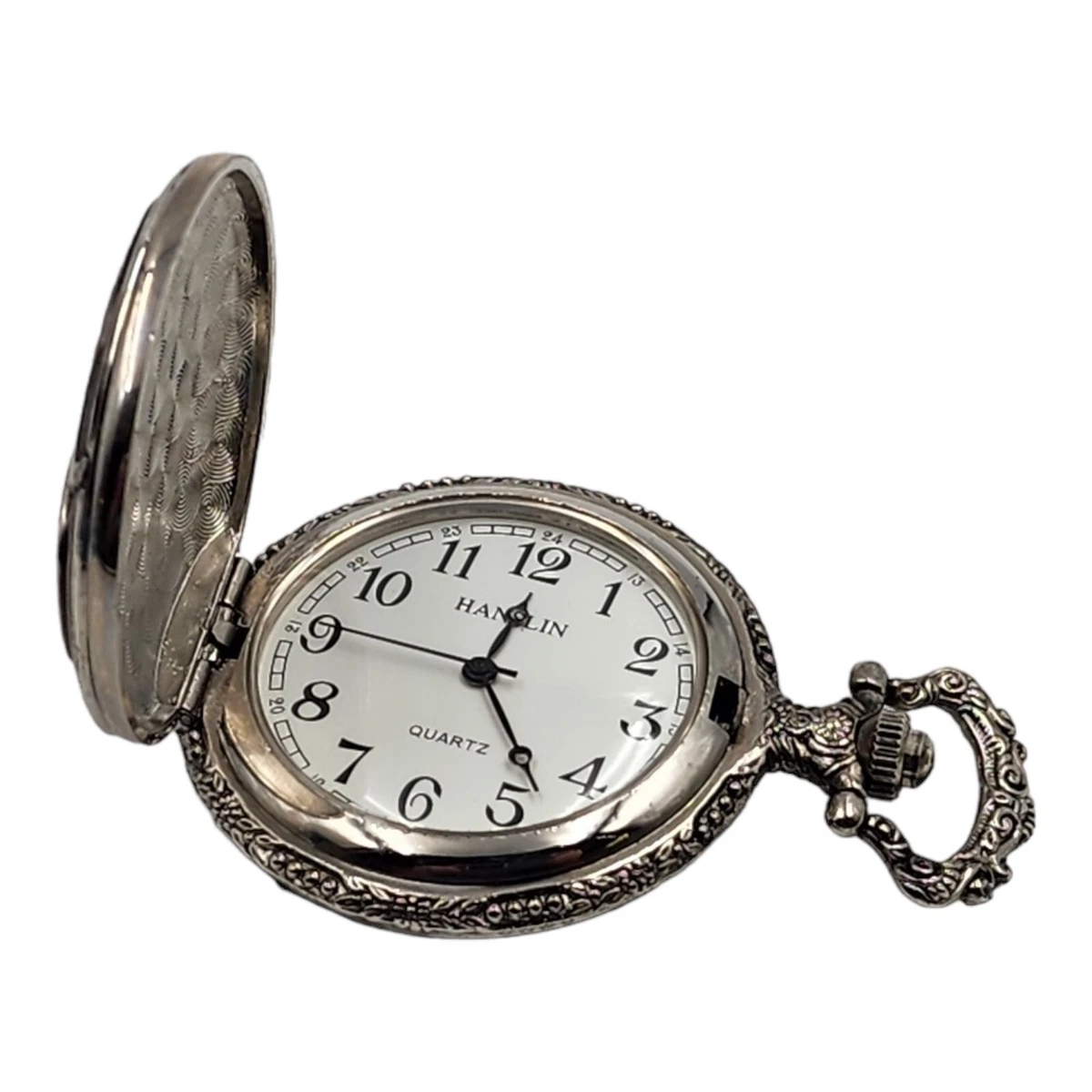 Vintage Hanslin Quartz Pocket Watch Father Dad Silver Tone eBay