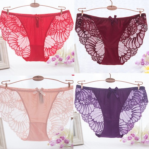 4 Pack Lot Sexy Womens Panties Brief Sheer Lace See Through Underwear Lingeries - Picture 12 of 14