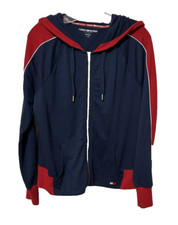 Tommy Hilfiger Sport Blue Red Full Zip Hoodie Jacket Logo Womens Size Large