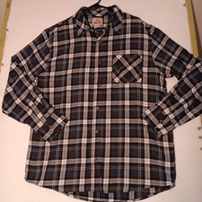 Men  s Field  Stream Flannel Grey Blue Plaid Long Sleeve Button Up Pocket Large