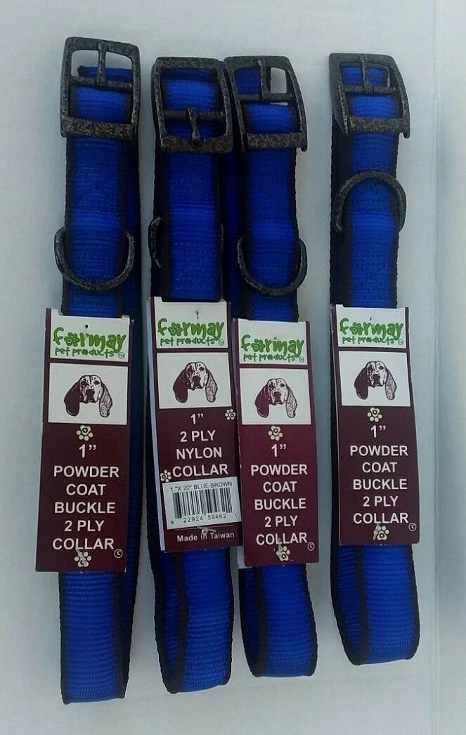 4 X Formay 1" 2 Ply Nylon Powder Coat Metal Buckle Dog Collar 20" Blue ~ NEW