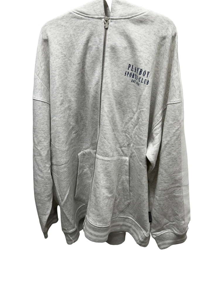 Moletom com capuz Missguided Playboy Plus Sports com zíper grande, cinza Marl, 2XL (US16) - Imagem 2 de 4