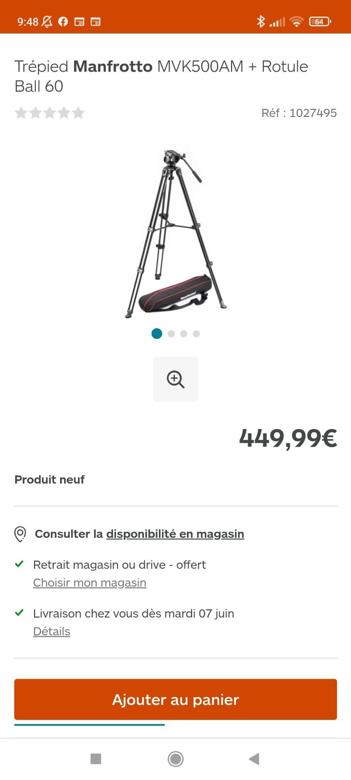 Trépied MVH500A Manfrotto noir en aluminium pour appareil reflex hdslr