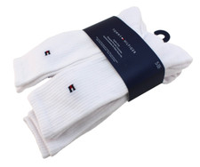 New TOMMY HILFIGER 5 Prs Men OSFM White with TH Logo  Script Cushion Crew Socks