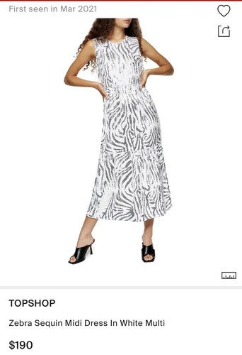 Sold Out TOPSHOP SEQUIN ZEBRA STRIPE MIDI Tier DRESS SIZE 2 US White Silver NWOT