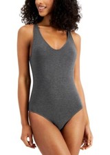 NWT Alfani Women Sz S Ultra Soft Modal V-neck V-Back Bodysuit Top Gray