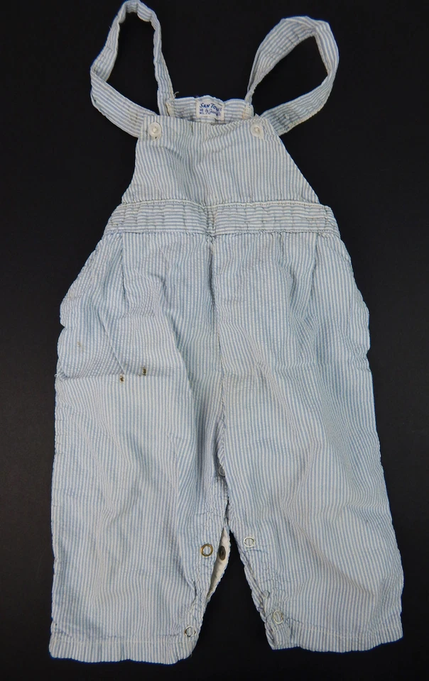 Pantalones Cortos con Tirantes de Algodón a Rayas Azules SanTone Años 50 De Colección Niño Pequeño Talla 18 meses Foto 2 de 4