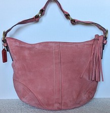 Coach Suede Leather Hand Bag Shoulder Bag Hobo Coral Pink Medium Soho Vintage
