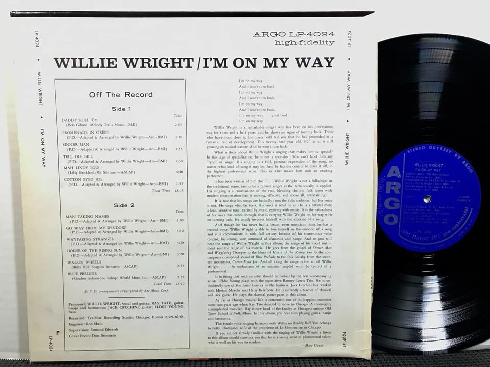 WILLIE WRIGHT I’m On My Way! LP ARGO LPS 4024 STEREO DG 1963 Jazz Folk Chicago Foto 2 de 2