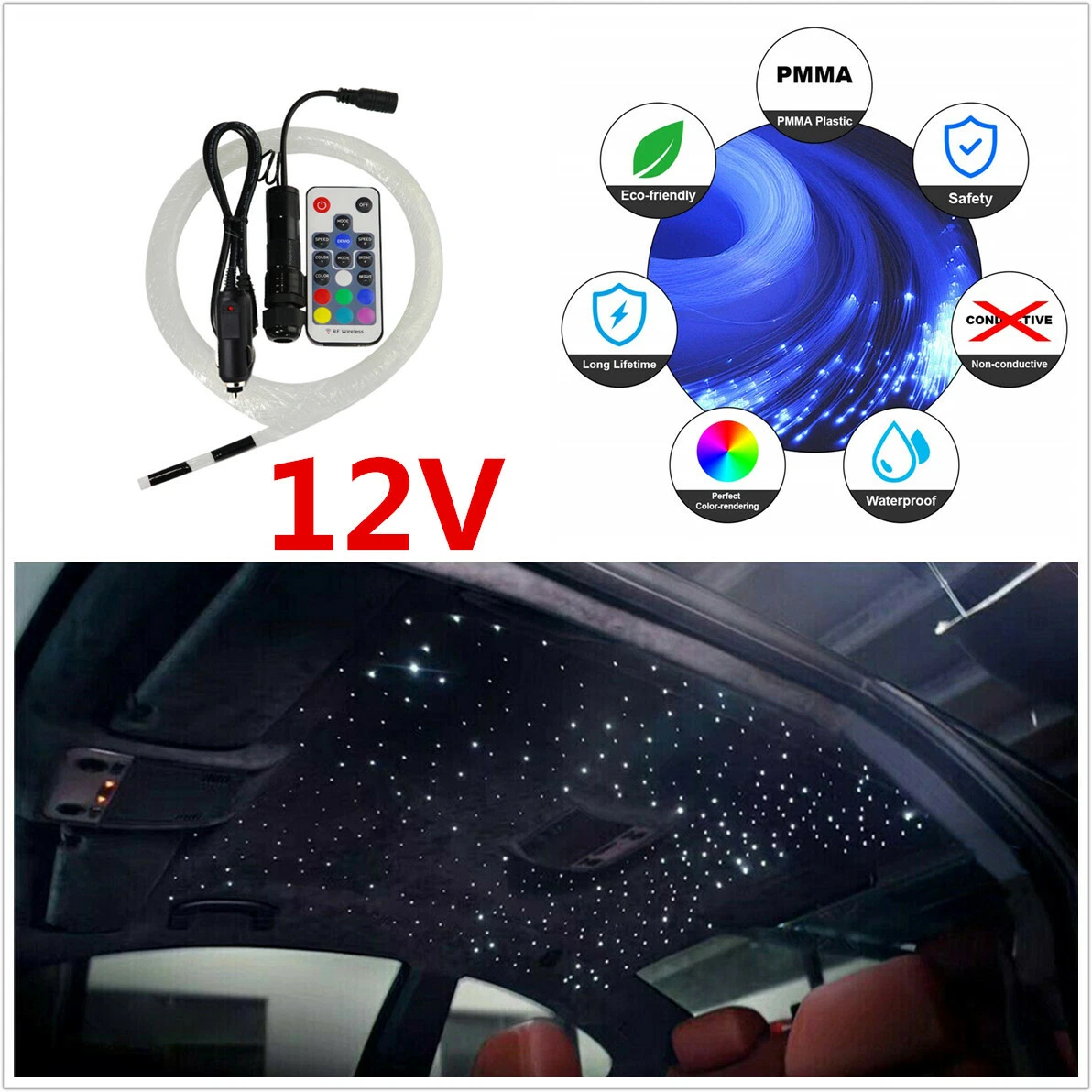 12V RGB Fiber Optic Starlight Kit Car LED Ceiling Light Limo