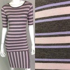 LulaRoe Women's XS Soft Brown Pink Purple Striped Julia Stretchy Bodycon Dress