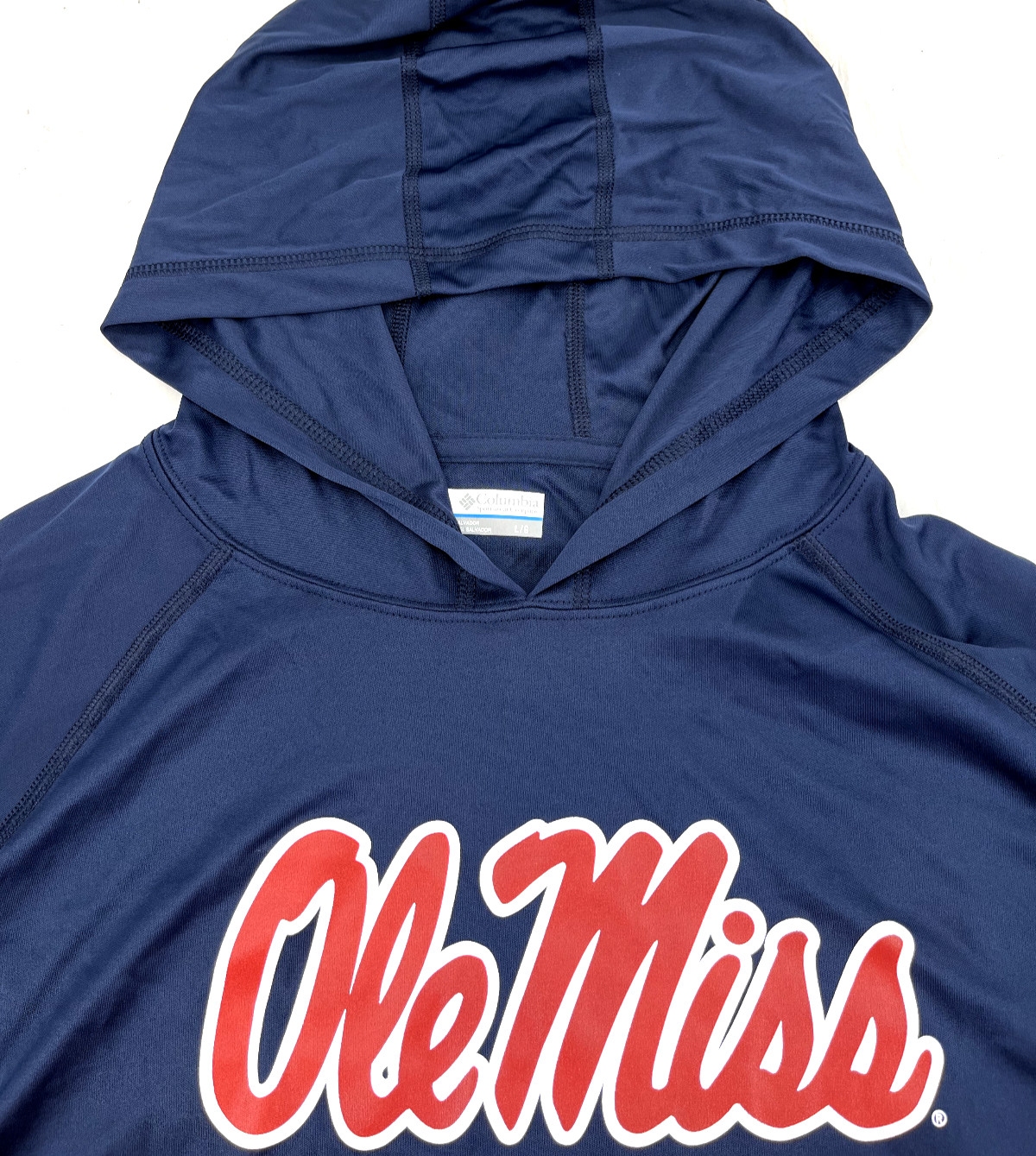 Ole Miss Rebels UM Mississippi Columbia Omni-Shade Navy LS Hooded Shirt Men's L