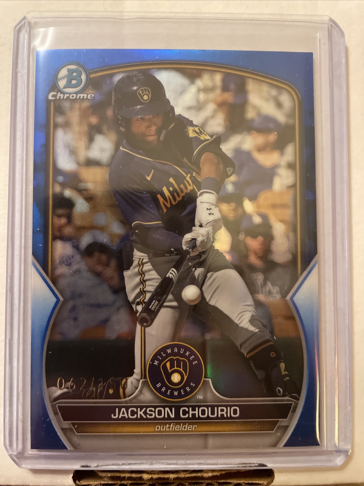 2023 BOWMAN DRAFT CHROME JACKSON Chourio 62/150 BLUE REFRACTOR #BDC-156 BREWERS