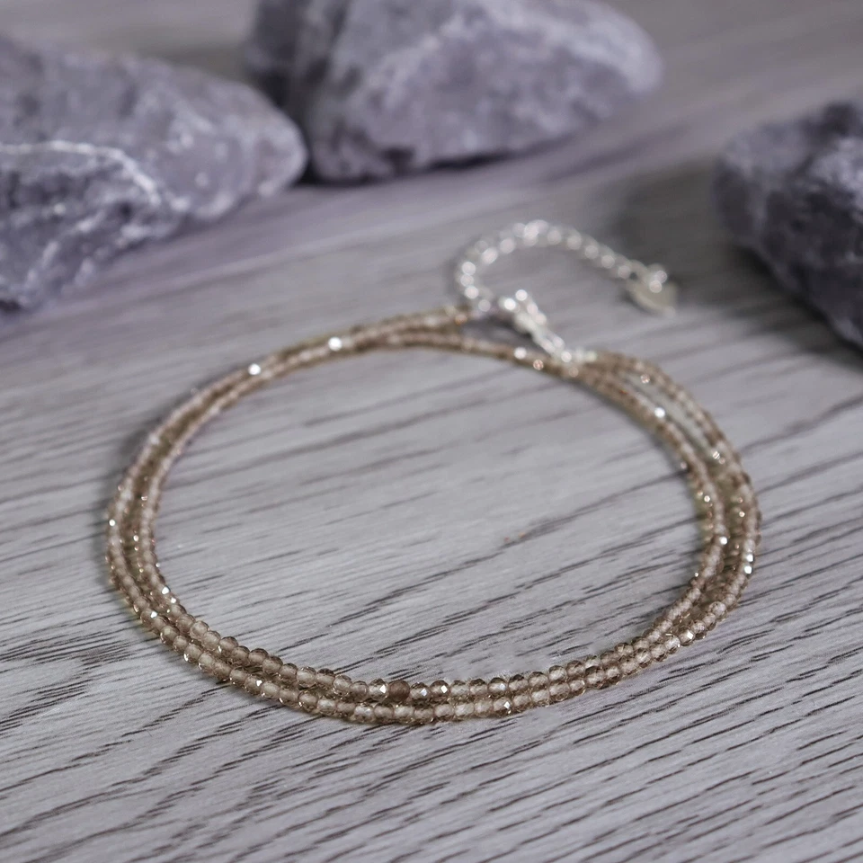 Gargantilla con Cuentas 2mm Facetado Cuarzo Ahumado Cuentas Curación Mujeres Cristal Collar Regalo Foto 2 de 3