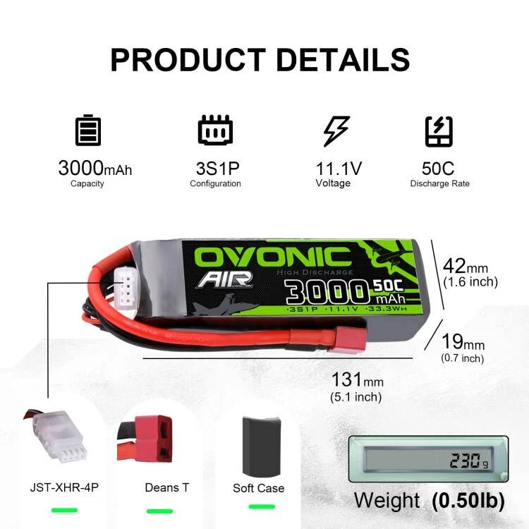 2x Ovonic 11.1V 50C 3000mAh 3S Lipo Akku T für RC Auto LKW 1/16 1/14 Heli Boot - Bild 3 von 4