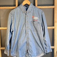 Port Co. Men's LS Faded Denim Shirt Size M, IN-MI Power Logo