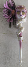 Venetian Carnival Masquerade Decorative Lavender Gold Face Mask On Stick 19"L
