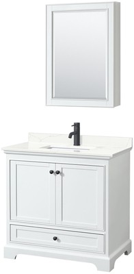 Wyndham Collection WCS202036S-QTZ-UNSMED Deborah 36'' - White / Giotto Quartz Top