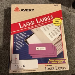 AVERY 5162 Laser Address Labels Labels 1-1/3"x 4" 1400/PK