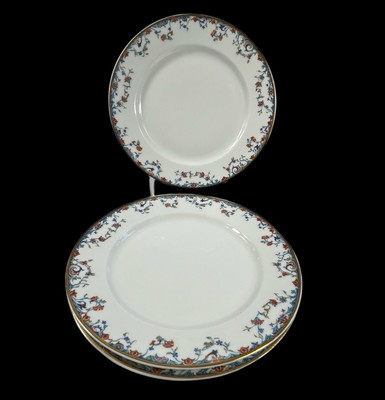 3 HAVILAND LIMOGES FRANCE Salad Plates Blue & Orange Floral Gold Gilt - Set Of 3
