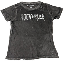 PRINCE PETER ROCK-N-ROLL Gray Wash Distressed T-Shirt - Women Large Made in USA