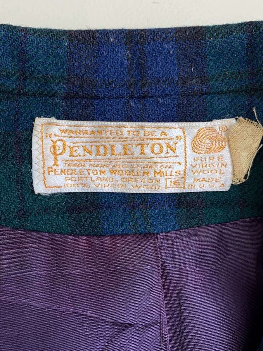 Pendleton 70s Tailored Wool Jacket Green Check Si… - image 3