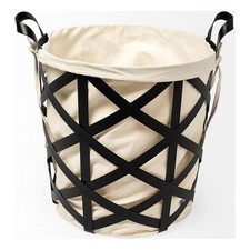 Mercana Liya Black Metal Basket with Cream Fabric Liner
