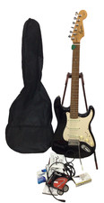 Squier Strat by Fender Electric Guitar 6-String Solid Right-Handed Black & White