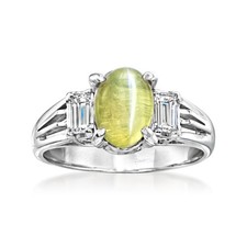 Vint Cat's Eye Chrysoberyl Rng w Diamonds in Platinum Size 6.5