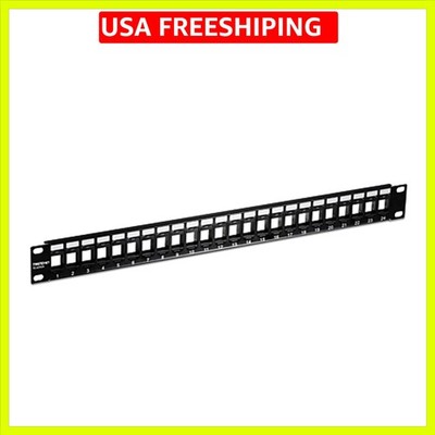 24-Port Blank Keystone 1U Patch Panel, 1U 19'' Metal Rackmount Housing, Recomm...