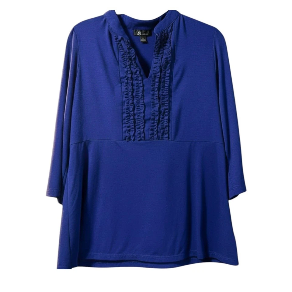 AB Studio Womens Blue Ruffled Neck 3/4 Sleeve Top XL - Image 3 of 4