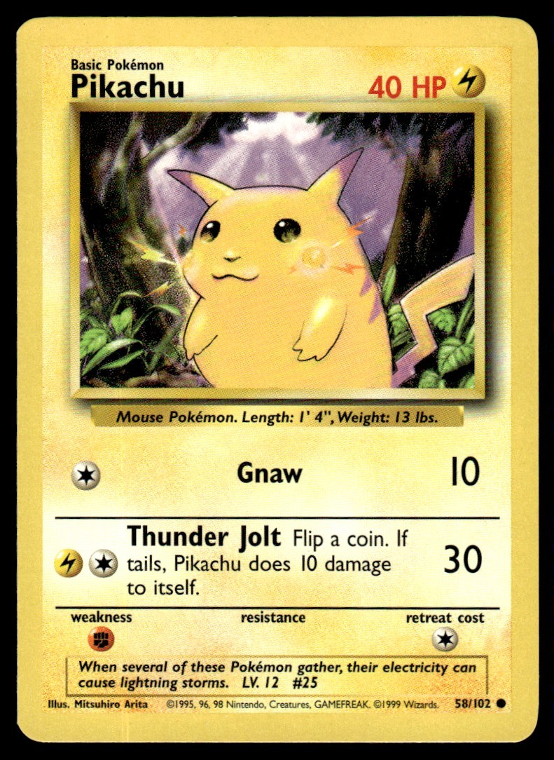 Pikachu #58 -  Pokemon Base Set 1999 Wizards WOTC - LP