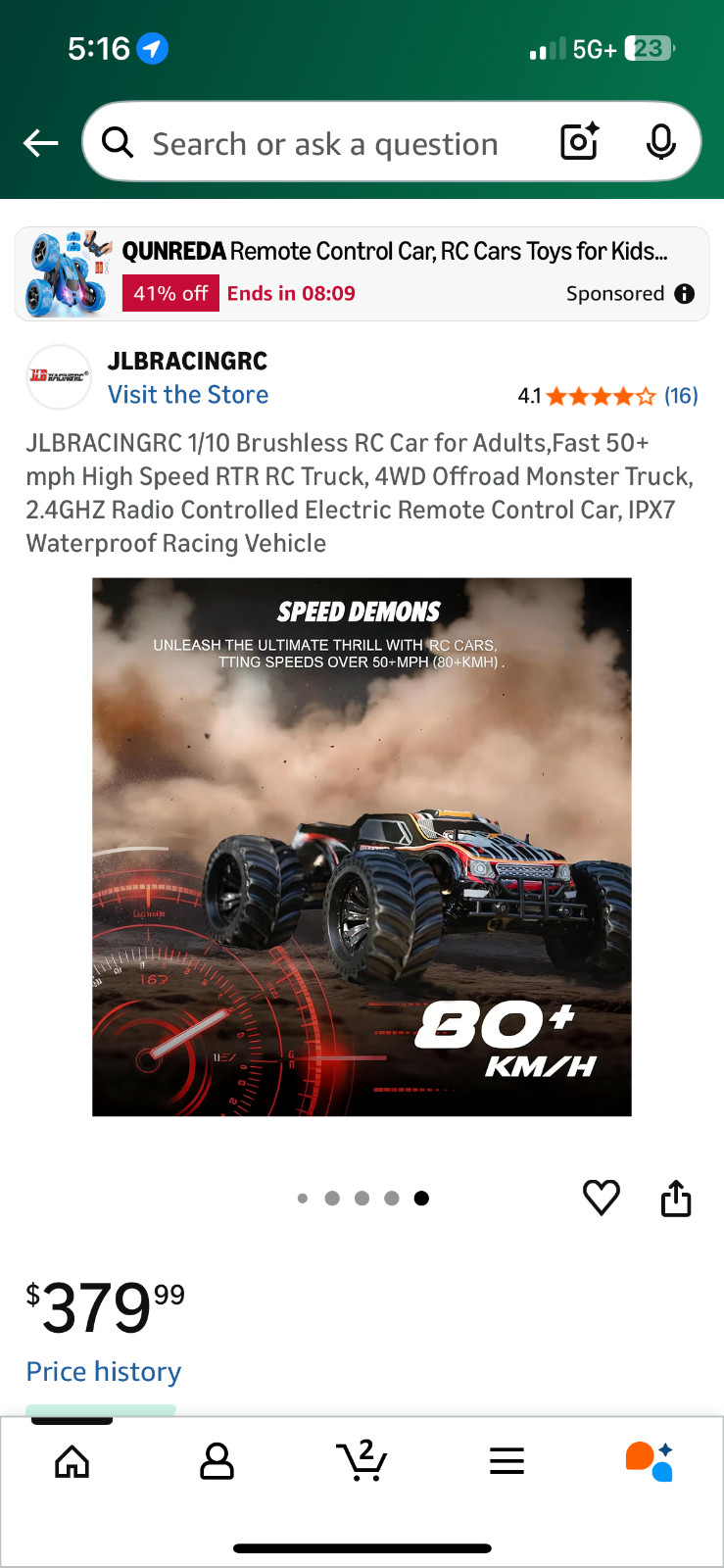 JLBRACINGRC 1/10 Brushless RC Car for Adults,Fast 50+ mph High Speed RTR RC Truc