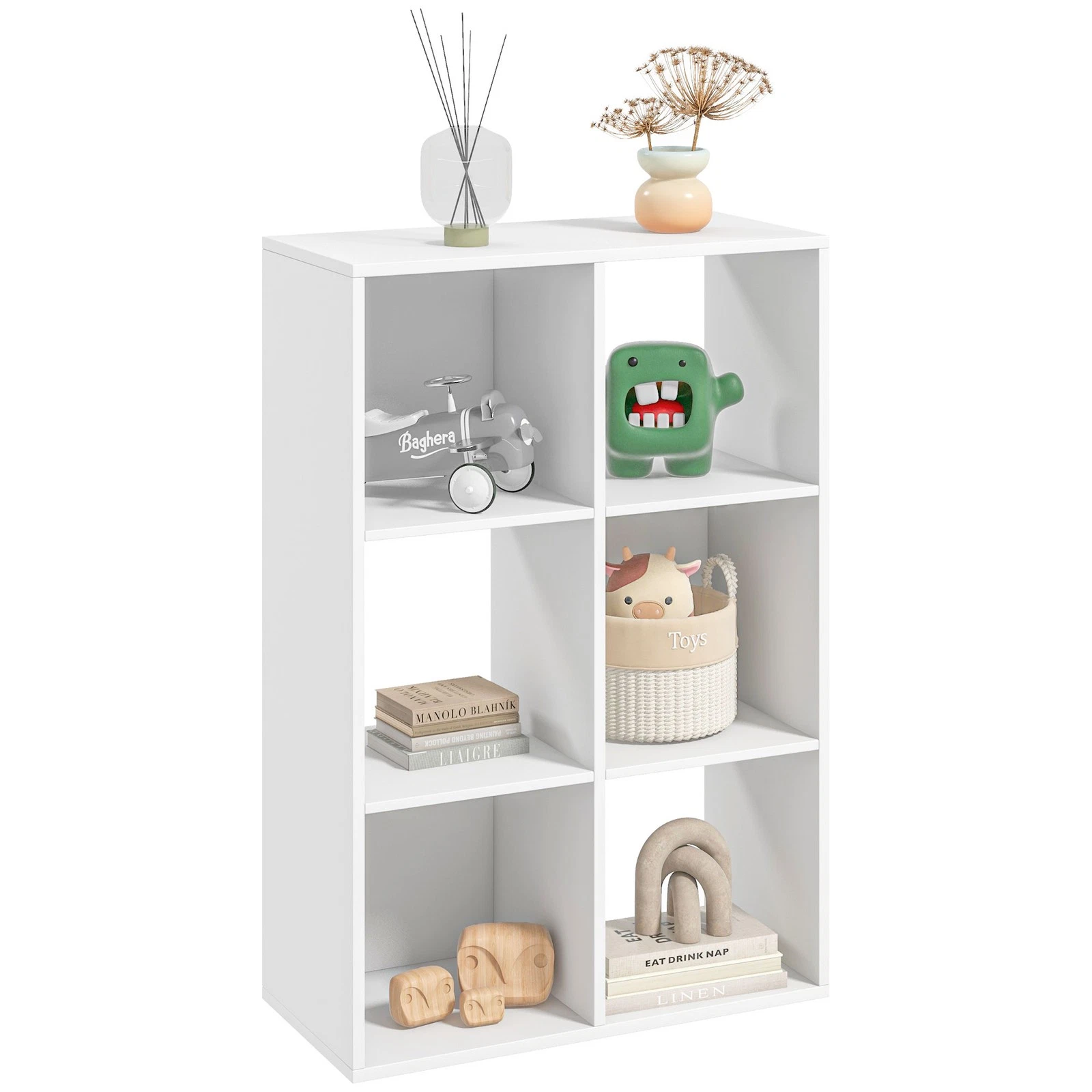 HOMCOM 6 Cube Bookshelf, Display Shelving Unit for Home Office, White