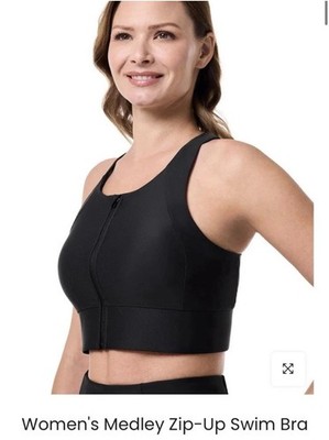 Coolibar Medley ZipUp Swim Bra Small Black UPF 50+
