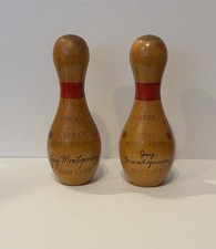 2 Vintage 1960s Mini Wooden Bowling Pins Awards High Games Jay Montgomery