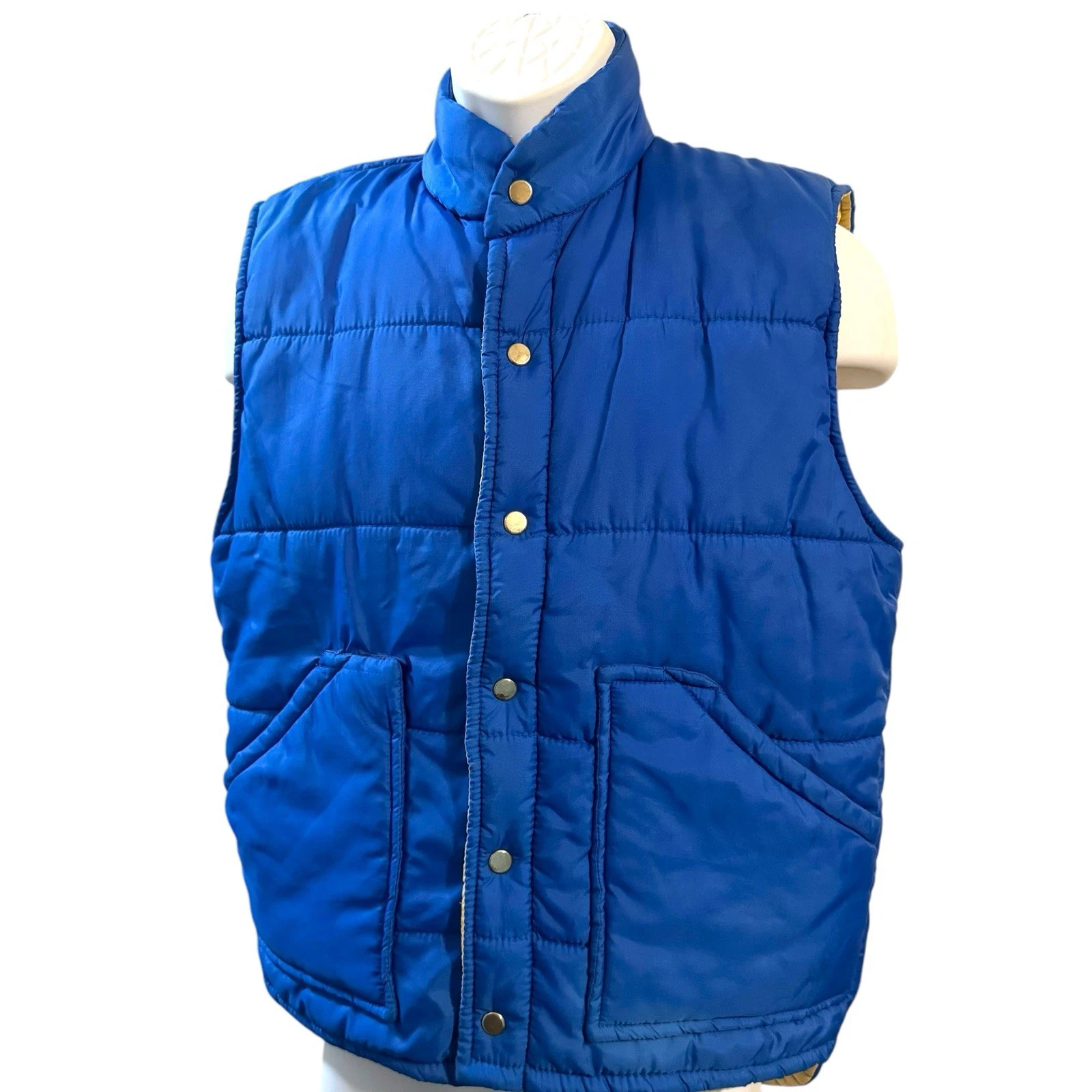 Vintage Campus Snap Front Puffer Vest Blue Men’s Size Small