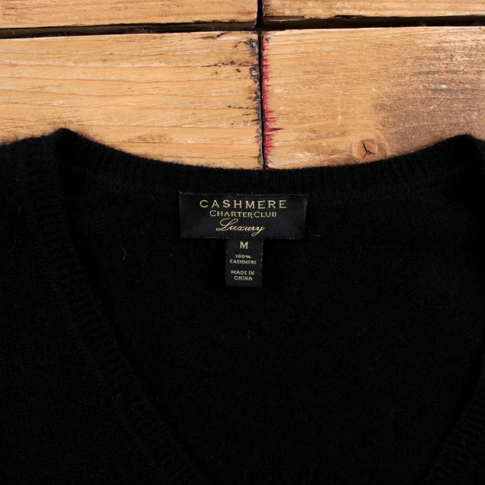 Vintage Charter Club Jumper Sweater M 90s Womens V-Neck Cashmere Black — 第 3/4 张图片