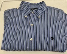 Ralph Lauren Classic Fit Mens 16 1/2 Blue Stripe Long Sleeve Button Down Shirt