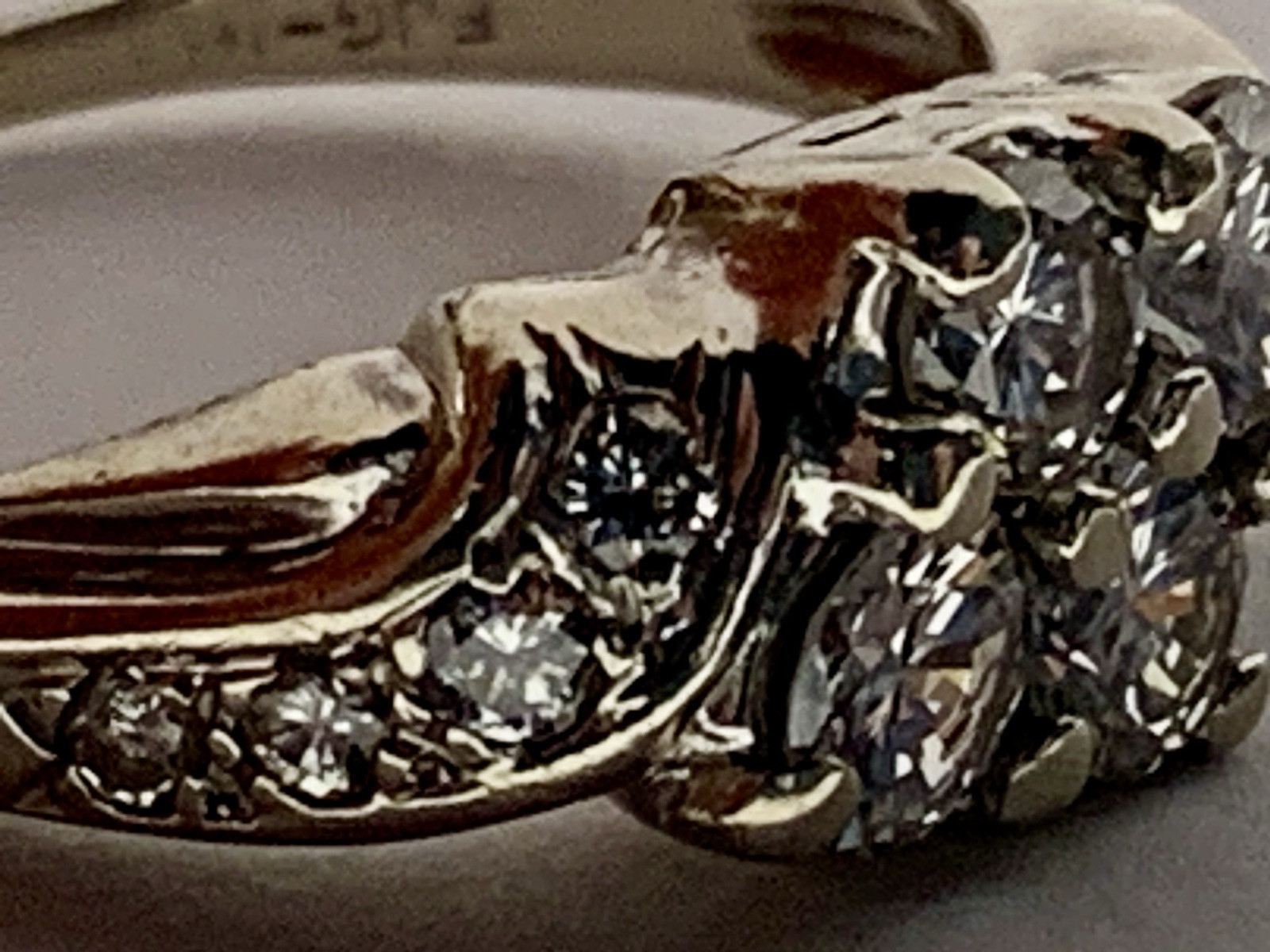 Diamond Ring Cluster Solid 14k White Gold Vintage… - image 4