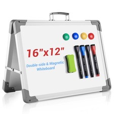 Portable Double-Sided Magnetic Dry Erase Board 16"x12" - Foldable Desktop Easel