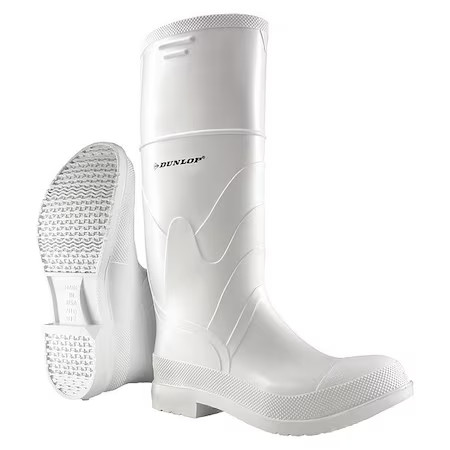 's Dunlop Tall Rubber Boots, Steel Toe, 16" Height, White, 8