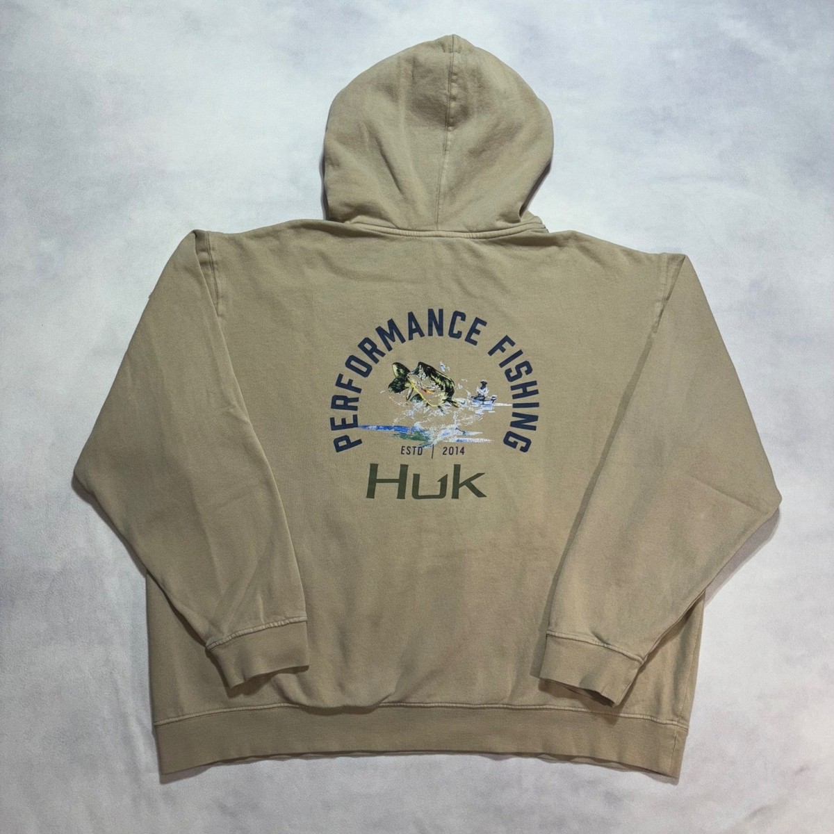 Sweat à Capuche Huk Performance Fishing – 2XL, Noir, Graphique, Léger, Neuf