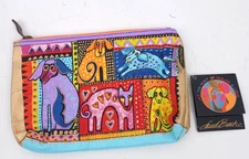 Laurel Burch Sun N Sand Cosmetic Bag Hand Painted Hand Woven Dog Design LB4640C