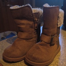 magellan Girls Brown Faux Suede Fur Lined Mid-Calf Snow Boots Zipper Buckle