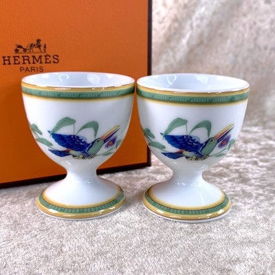 Hermes Paris Toucans Rare Egg Stand Blue Porcelain Tableware Set