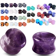 1 Pair Organic Stone Ear Plugs Double Flared Flesh Tunnels Gauges 8g-5/8 inch
