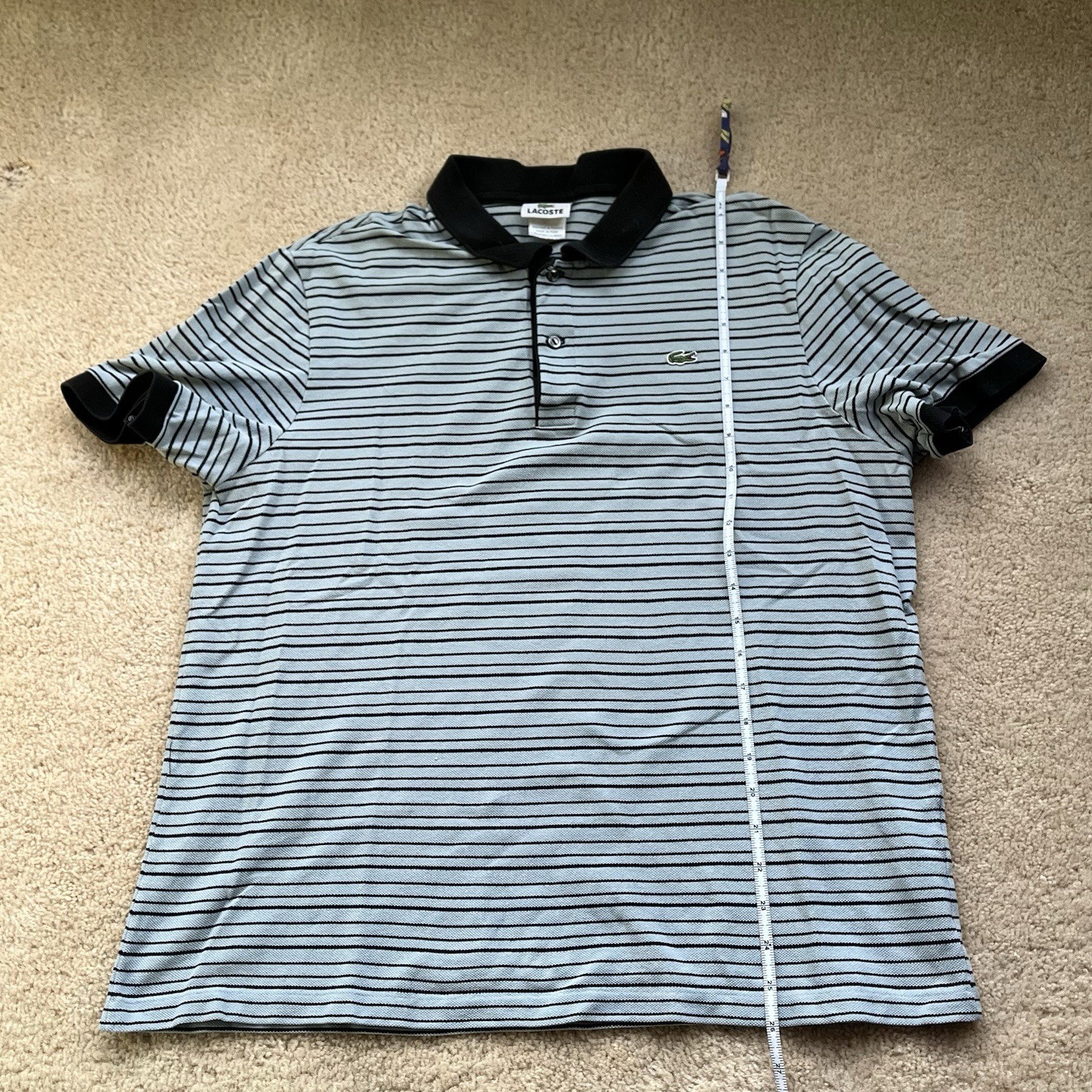 Lacoste Men’s Green Black Striped Pique Polo Shirt - Size 6 (XL) - Cotton - VGUC thumbnail 7