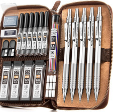 5 Pezzi Matite Meccaniche Con Custodia, Portamine 0,3, 0,5, 0,7, 0,9 Mm E 2 Mm, 